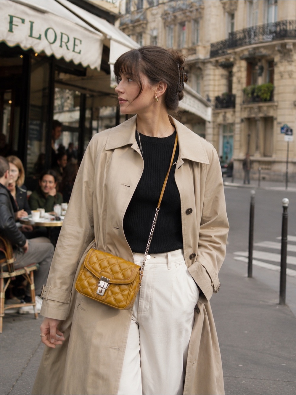 Banana Republic Mustard Quilted Mini Crossbody Bag Chain Strap